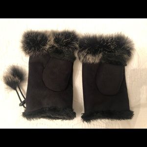 Suede & faux fur open gloves